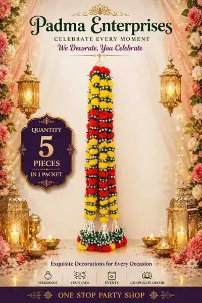 Artificial Thick Yellow & Red Marigold Garland
