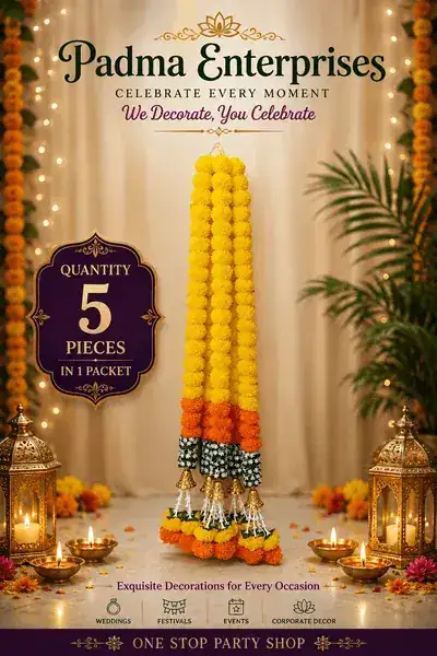 Artificial Yellow & Orange Marigold Garland with Golden Bells