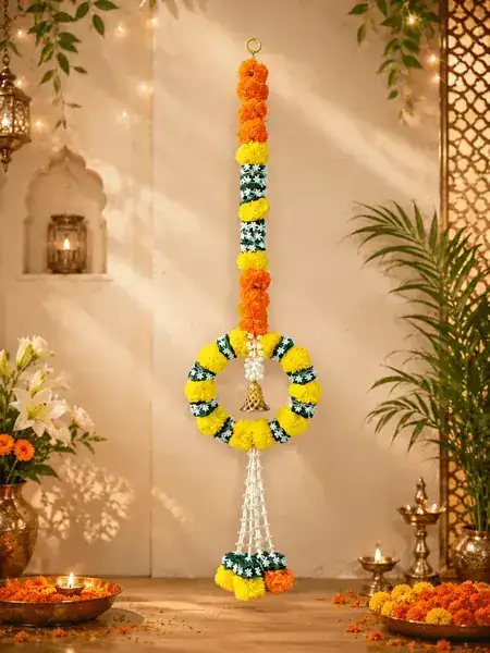 Artificial Marigold & Jasmine Door Hanging Garland (4 Feet)