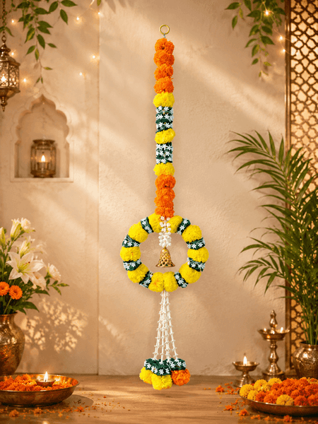 Artificial Marigold & Jasmine Door Hanging Garland (4 Feet)