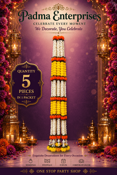 Artificial White, Yellow & Orange Jasmine Marigold Garland